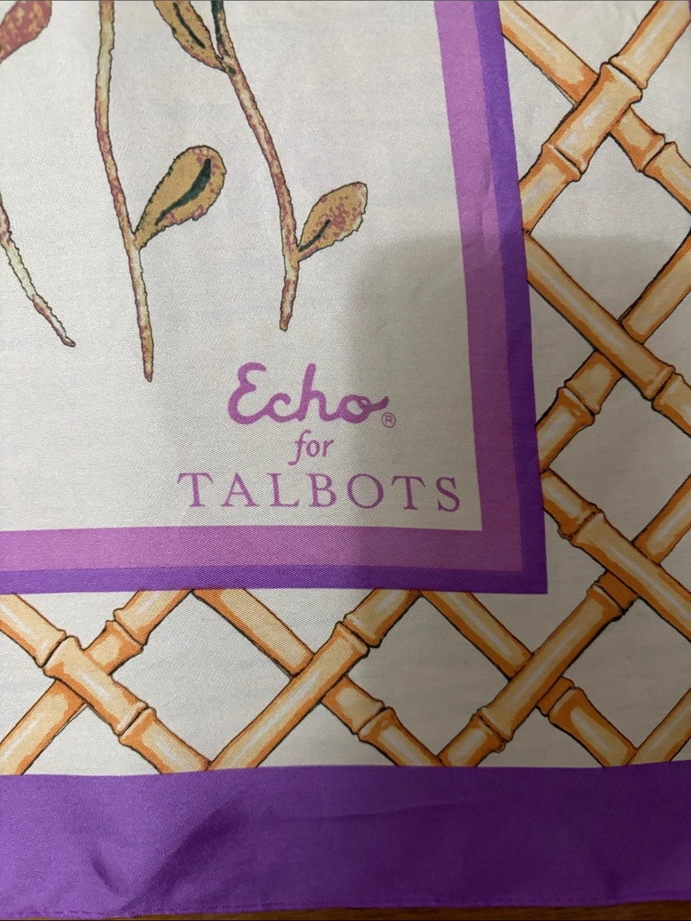 Echo Talbots Floral Garden Silk Scarf in Purple & Cream